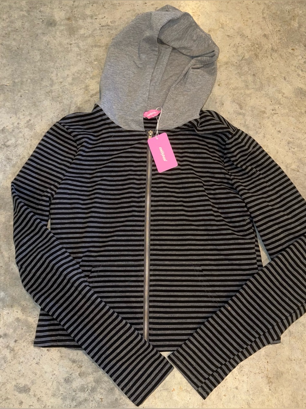 Edikted Gray Hooded Striped Zip-Up Jacket